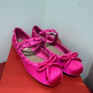 Valentino Fuchsia Flats with Bow Detail